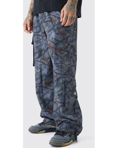BoohooMAN Tall Elasticated Waist Camo Cargo Trousers - Blue