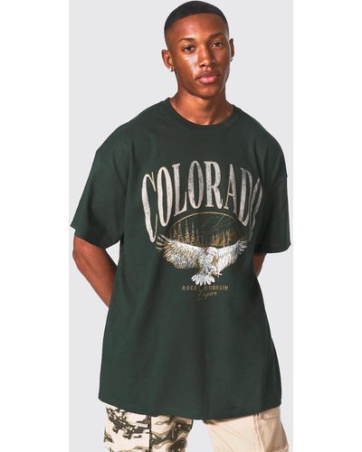 BoohooMAN Oversized Colorado Varsity T-shirt - Green