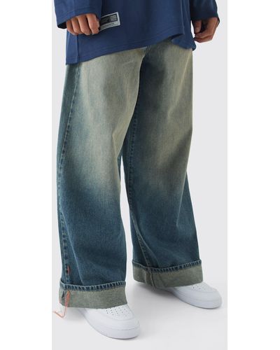 BoohooMAN Baggy Rigid Stitch Detail Denim Jeans - Blau