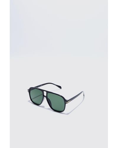 BoohooMAN Plastic Aviator Sunglasses - Black