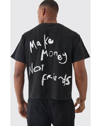 BoohooMAN Make Money Not Friends Slogan Baby Tee - Black