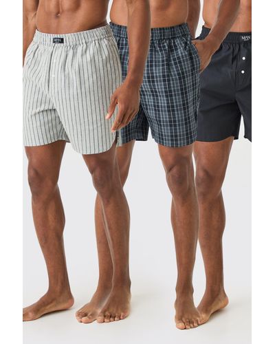 BoohooMAN 3 Pack Woven Boxers In Multi - Gray