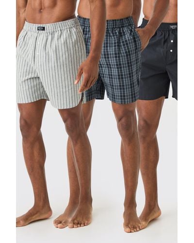 BoohooMAN 3 Pack Woven Boxers In Multi - Grey