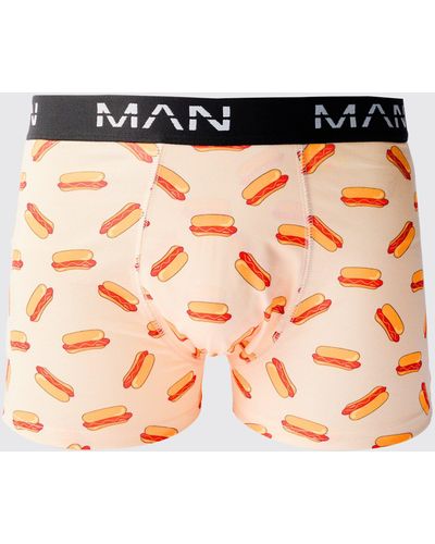 BoohooMAN Man Boxershorts mit Hot Dog-Print - Orange
