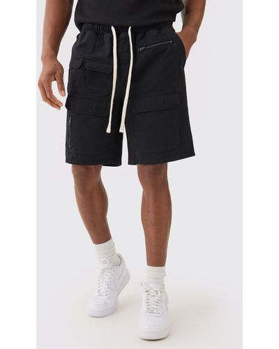 BoohooMAN Elastic Waist Relaxed Contrast Drawcord Shorts - Schwarz