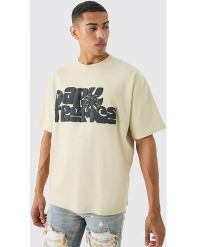 Boohoo Camiseta Oversize Con Estampado Tropical Oscuro - Neutro