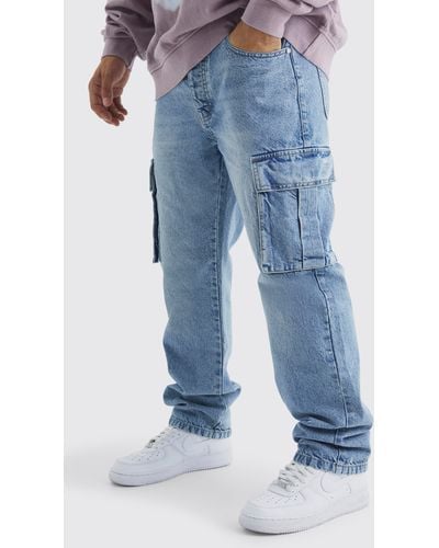 BoohooMAN Relaxed Rigid Cargo Jeans - Blue