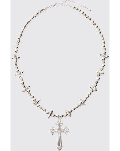 BoohooMAN Cross Pendant Necklace In Silver - Blau