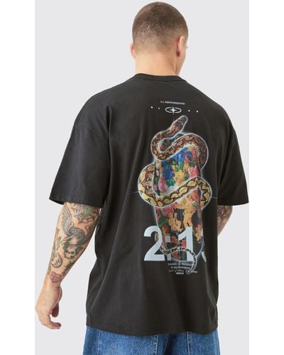 BoohooMAN Oversized Snake Renaissance Print T-shirt - Schwarz