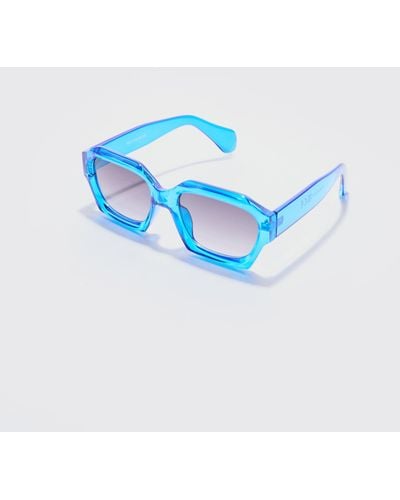 BoohooMAN Chunky Hexagonal Sunglasses In Blue