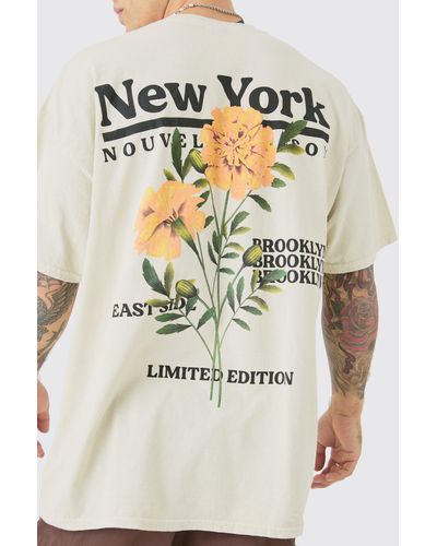 BoohooMAN Oversized Wash Floral New York Print T-shirt - Multicolour