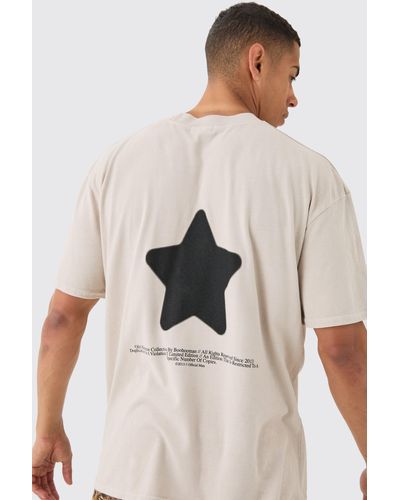 BoohooMAN Oversized Extended Neck Star Washed T-shirt - Natural