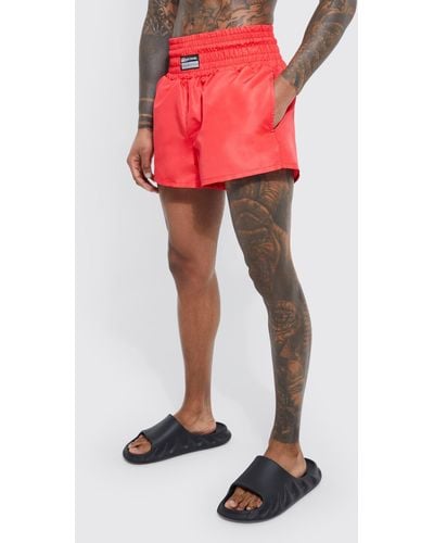 BoohooMAN Fighter Style Plain Swim Trunks - Red
