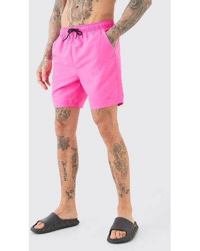 BoohooMAN Tall Man Signature Mid Length Swim Short - Pink