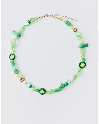 BoohooMAN Mixed Beaded Necklace In Green