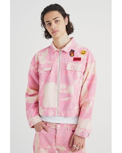 BoohooMAN Boxy Fit Bleached Denim Jacket - Pink