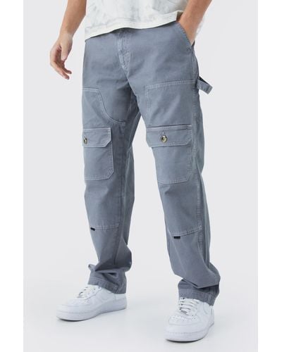 BoohooMAN Relaxed Carpenter Cargo Contrast Stitch Trouser - Blue