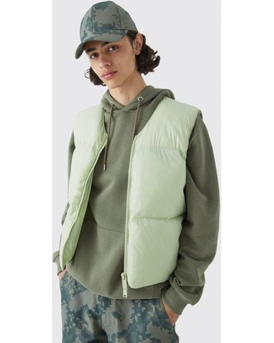 BoohooMAN Sheen Quilted Nylon Gilet - Green