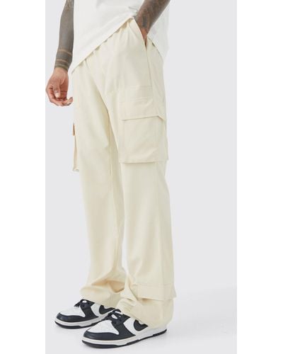 BoohooMAN Slim Flare Contrast Stitch Cargo Stretch Trouser - White