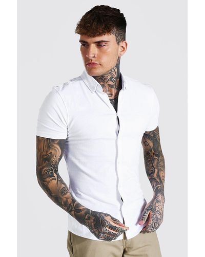 BoohooMAN Muscle Fit Short Sleeve Jersey Shirt - White