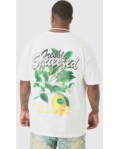 BoohooMAN Plus Homemade Lemonade Printed T-shirt In White - Green