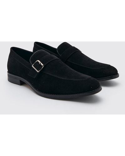 BoohooMAN Faux Suede Buckle Loafer - Black