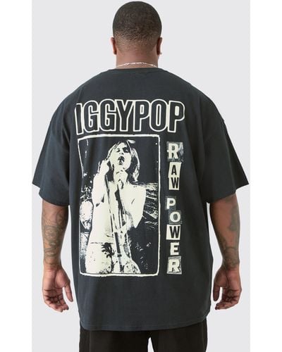 BoohooMAN Plus Iggy Pop License Front & Back Print T-shirt - Grey