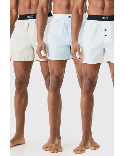BoohooMAN 3 Pack Original Man Woven Boxer Shorts - White