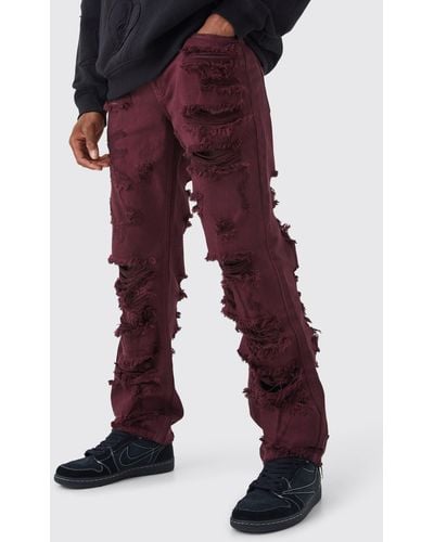 Boohoo Relaxed Rigid Extreme Ripped Jean - Red