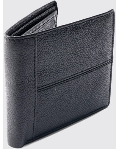 Boohoo Real Leather Seam Detail Wallet In Black - Blue