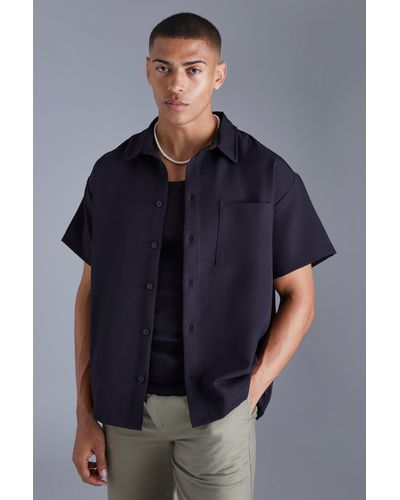 BoohooMAN Camisa Recta Elegante Elástica - Azul