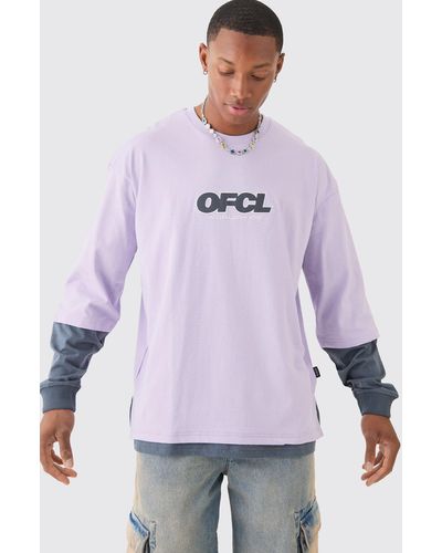 BoohooMAN Oversized Washed Carded Heavy Ofcl Faux Layer T-shirt - Purple