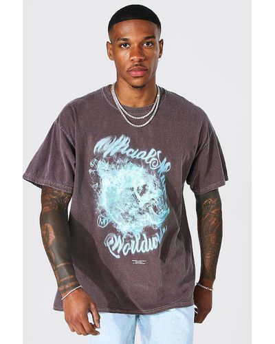 BoohooMAN Oversized Overdyed Skull Graphic T-shirt - Brown