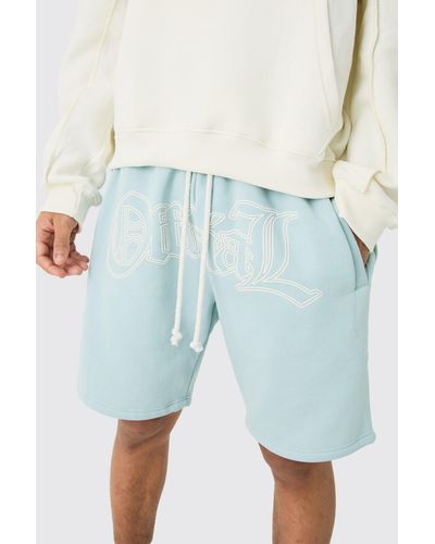 BoohooMAN Relaxed Fit Official Puff Print Short - Blau