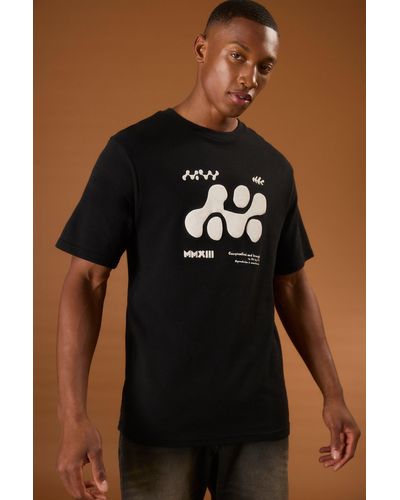 BoohooMAN Heavyweight Interlock Abstract Puff Print T-shirt - Black