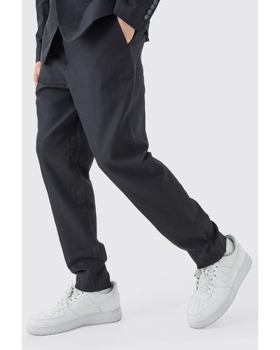 BoohooMAN Mix & Match Linen Blend Tailored Tapered Trousers - Blau
