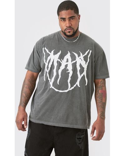 BoohooMAN Plus Core Man Chain Puff Print T-shirt In Grey - Grau