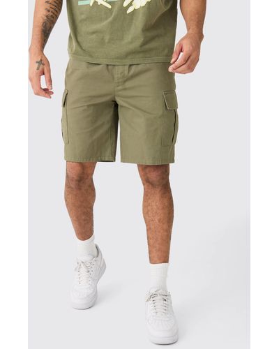 Boohoo Elastic Waist Khaki Relaxed Fit Cargo Shorts - Green