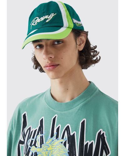 BoohooMAN Moto Badge Washed Cap - Green