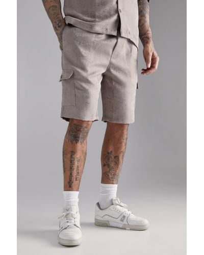 BoohooMAN Tall Elasticated Waist Textured Cargo Short In Stone - Natural