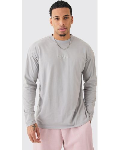BoohooMAN Oversized Man Extended Neck Washed Long Sleeve T-shirt - Gray