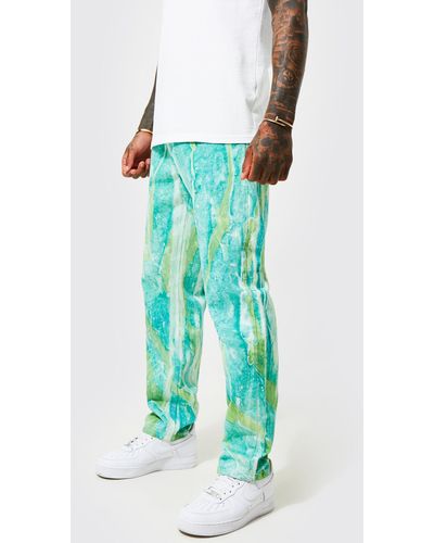 BoohooMAN Relaxed Fit Rigid Marble Jeans - Green