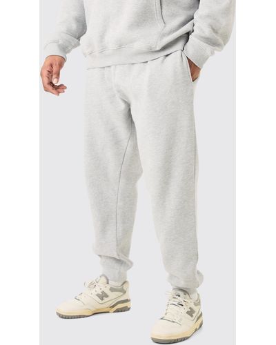 BoohooMAN Plus Basic Slim Fit Jogger In Grey Marl - White