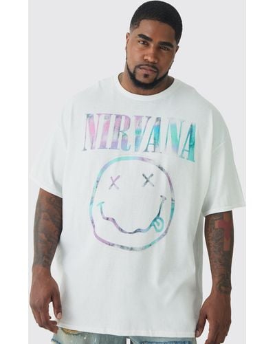 BoohooMAN Plus Nirvana Tie Dye Logo License T-shirt - White