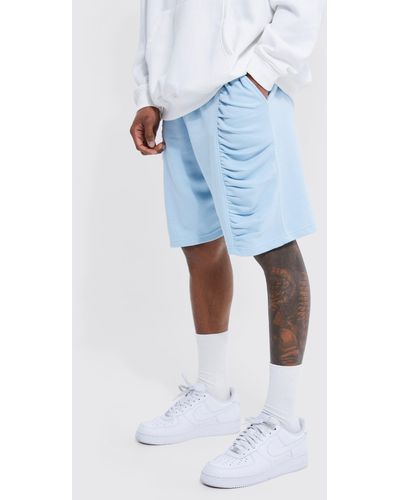 Boohoo Relaxed Fit Ruched Pintuck Sweat Shorts - Blue
