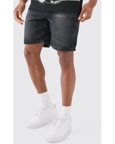 BoohooMAN Slim Rigid Denim Shorts In Charcoal - Black
