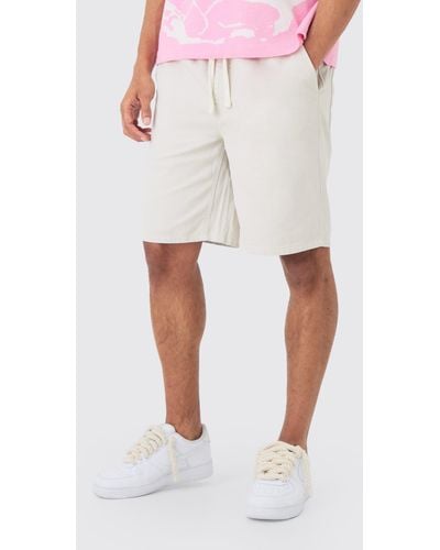BoohooMAN Elastic Waist Drawcord Detail Slim Fit Shorts In Ecru - Weiß
