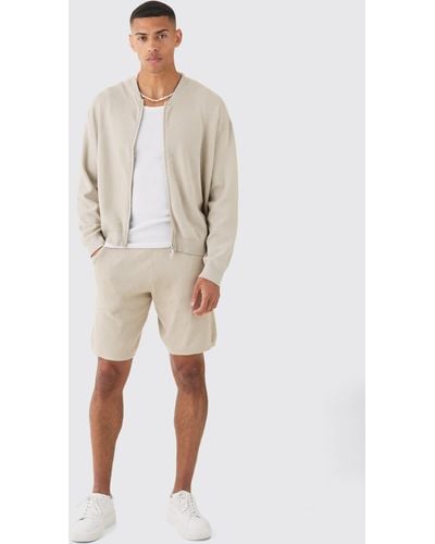BoohooMAN Knitted jumper Short Tracksuit - Natur