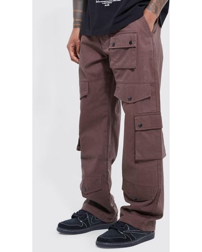 BoohooMAN Fixed Waistband Relaxed Fit Cargo Pants - Brown