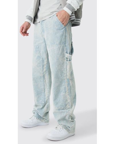 BoohooMAN Baggy Carpenter Acid Wash Cord Trouser In Slate - Blue
